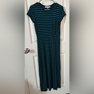 NWT-LOFT Green and Black Striped Maxi Dress Size XS Petite